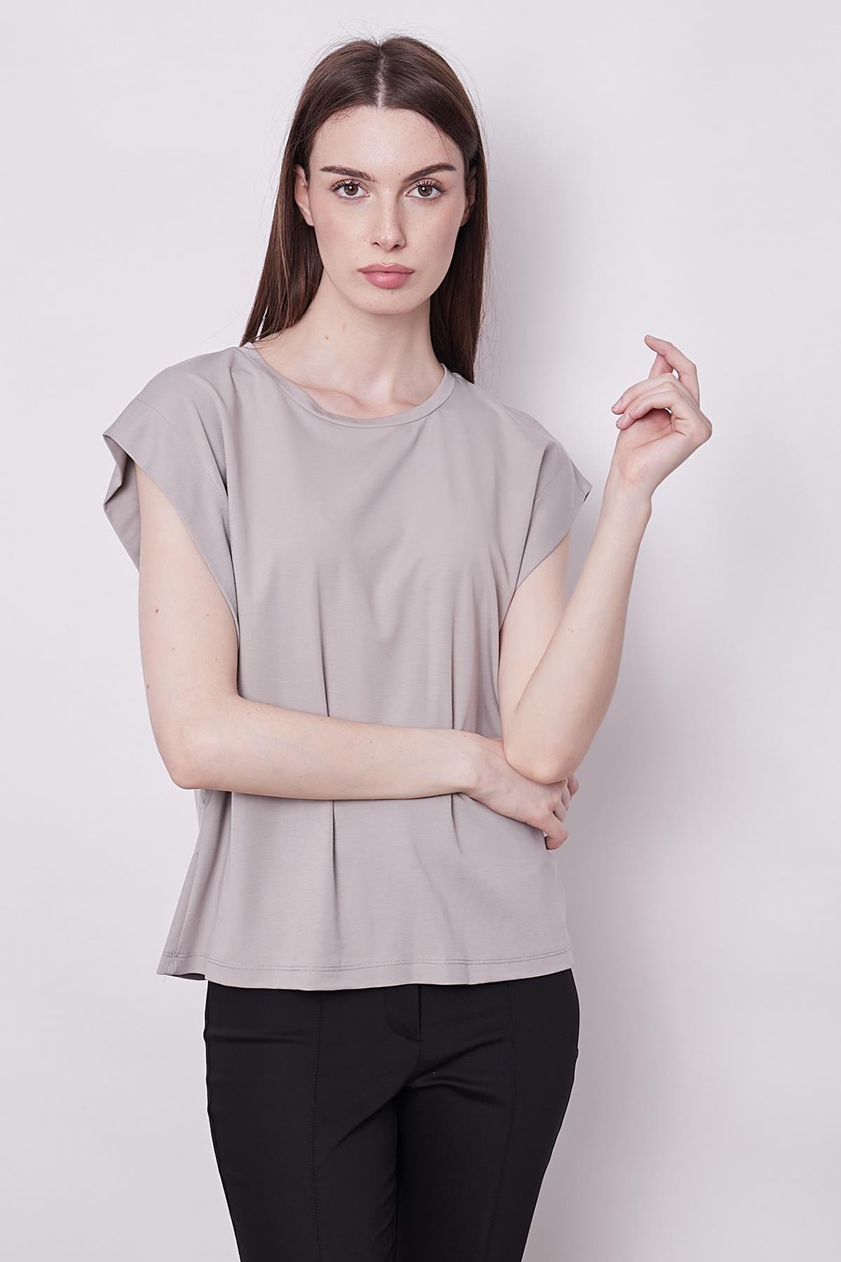 JUMENTkadın kolsuz geniş sıfır yaka düşük omuzlu basic tshirt