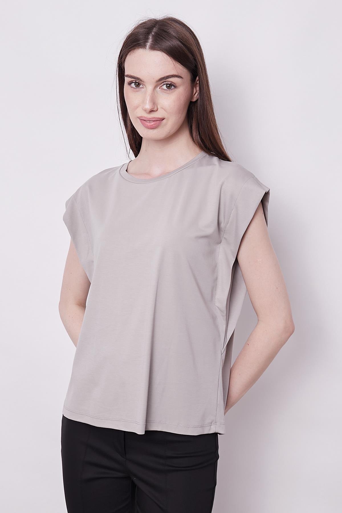 JUMENTkadın kolsuz geniş sıfır yaka düşük omuzlu basic tshirt