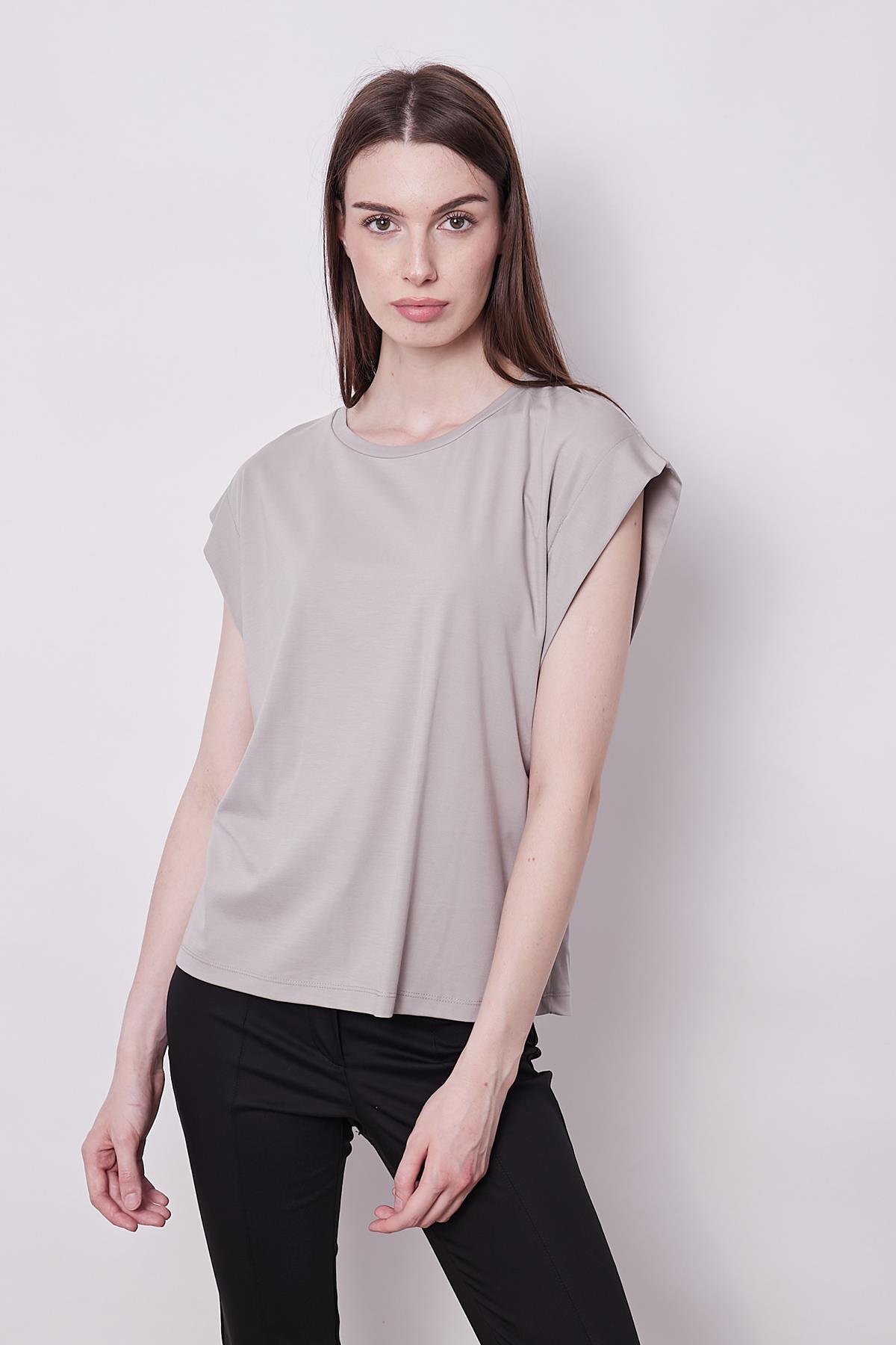 JUMENTkadın kolsuz geniş sıfır yaka düşük omuzlu basic tshirt