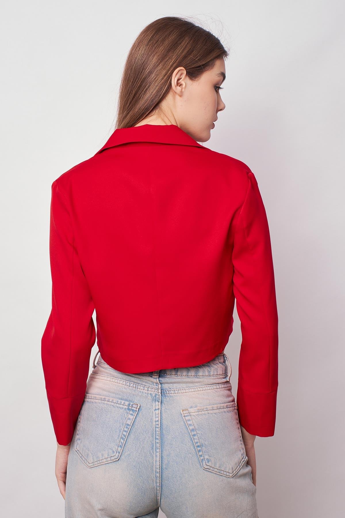 JUMENTkadın kruvaze anvelop crop blazer ceket