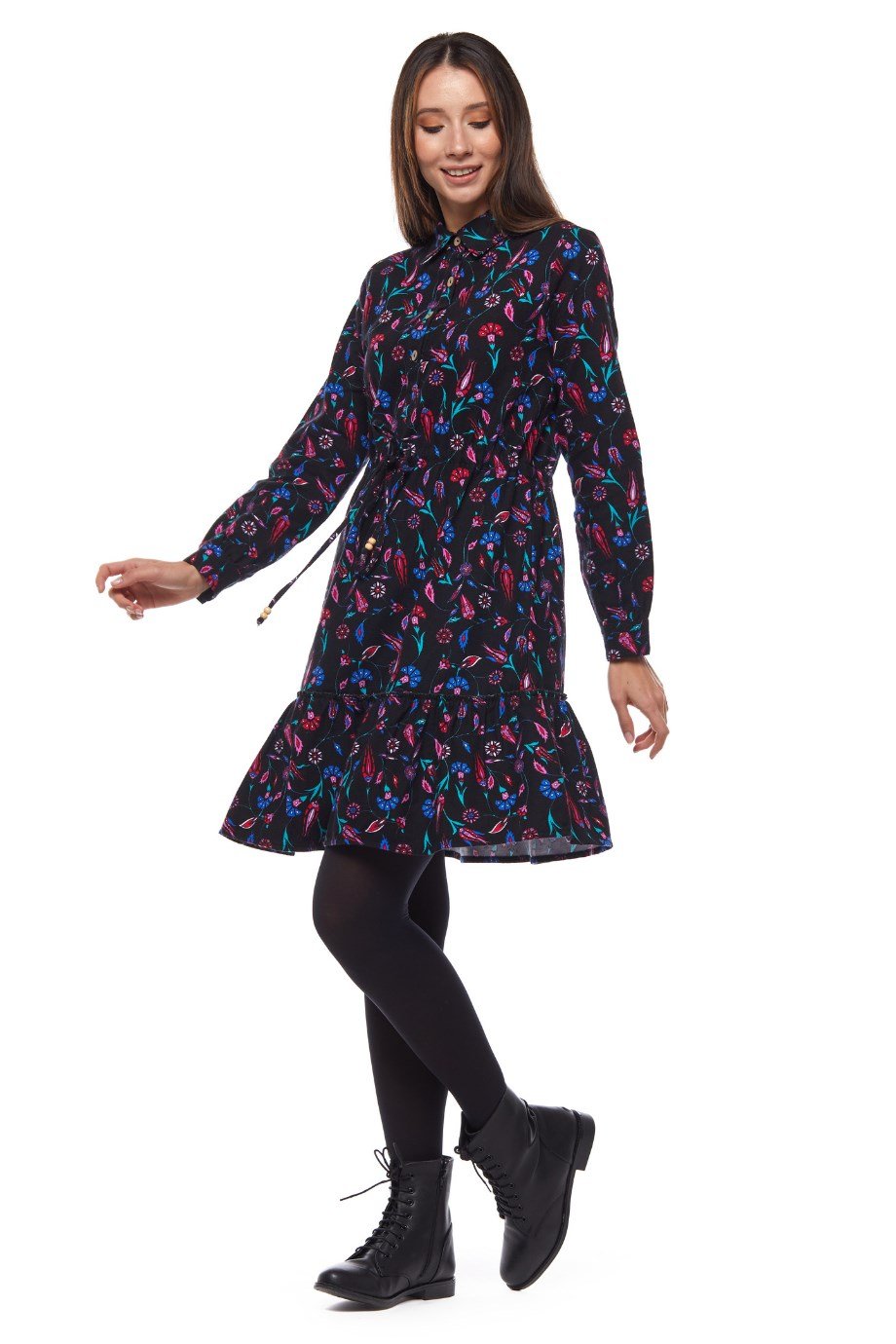 Black Tile Pattern Short Dress