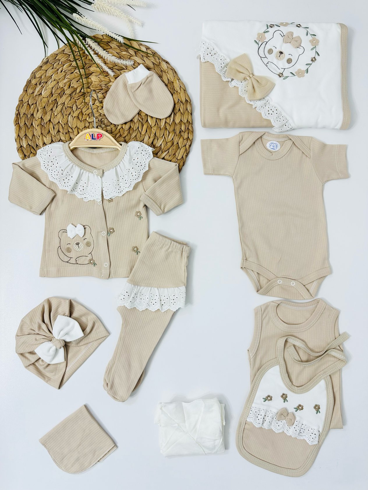 Bear  Fiyonk Detaylı 10lu Hastane Çıkışı Seti - Kahve