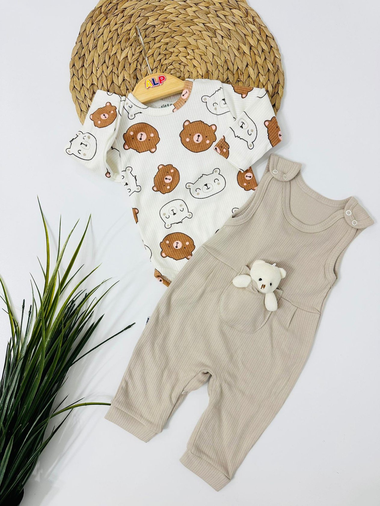 Bear Kaşkorse Oyuncak Detaylı 3lü Sallopet Set - Bej
