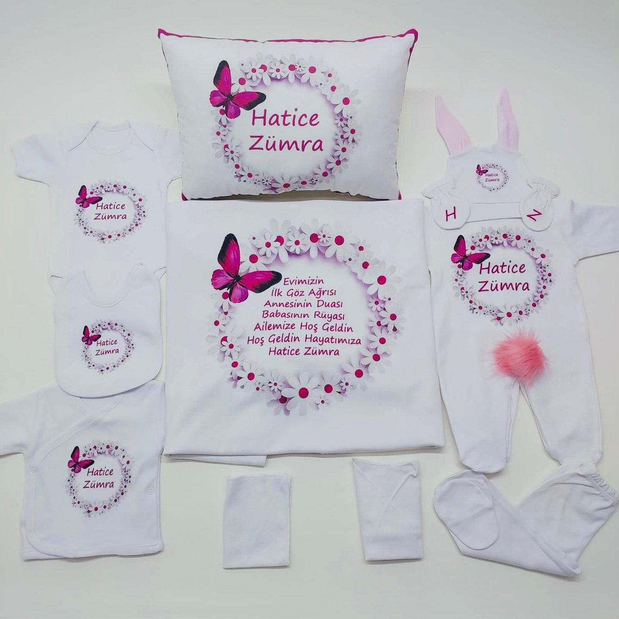 Butterfly 11 Parça İsme Özel Hastane Çıkışı Seti