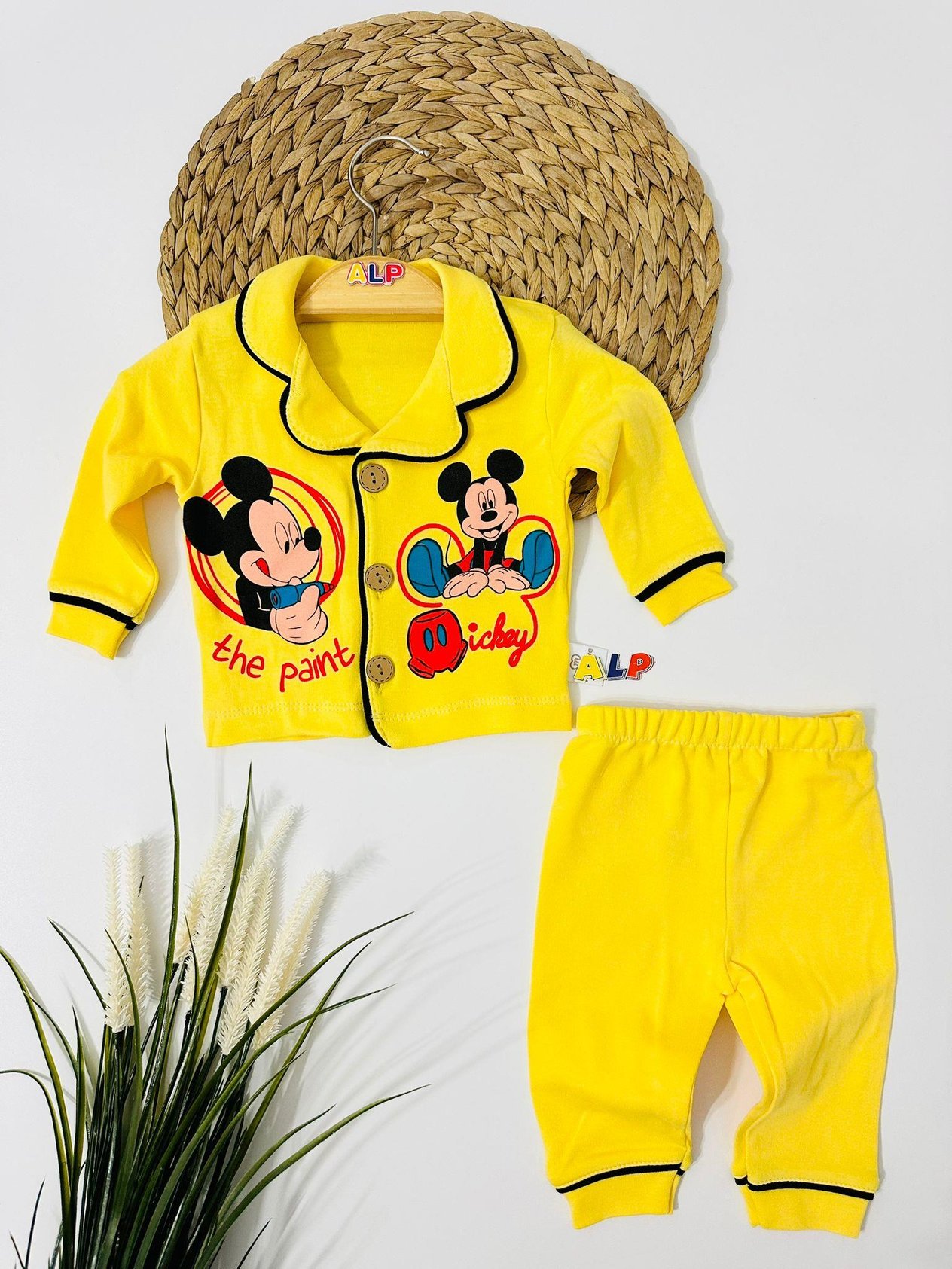 Mickey  Düğmeli Pijama Takımı  -Açık sarı 