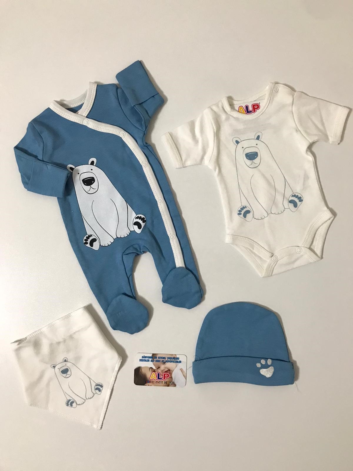 Prematüre Bebek Zıbın Takımı Mavi Düz