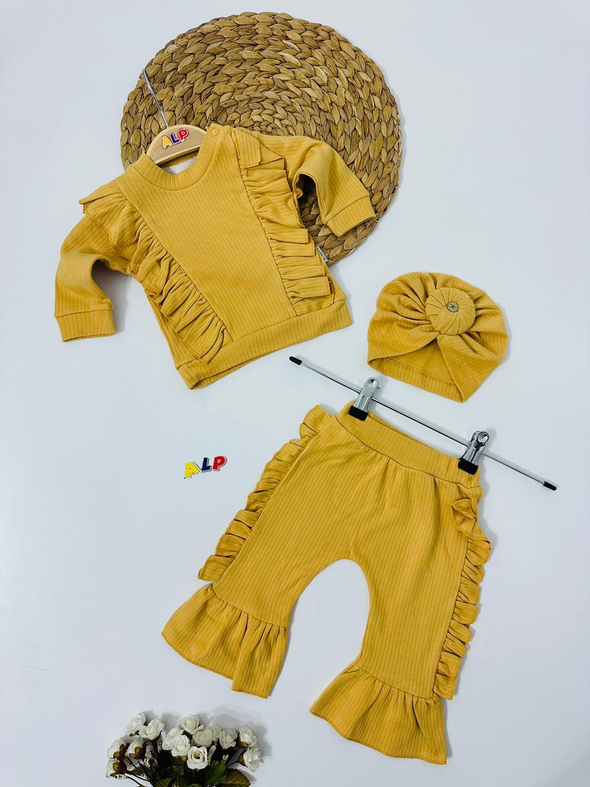 Spanish Long Cord 3 Parça Set Kız Takım Hardal Sarısı
