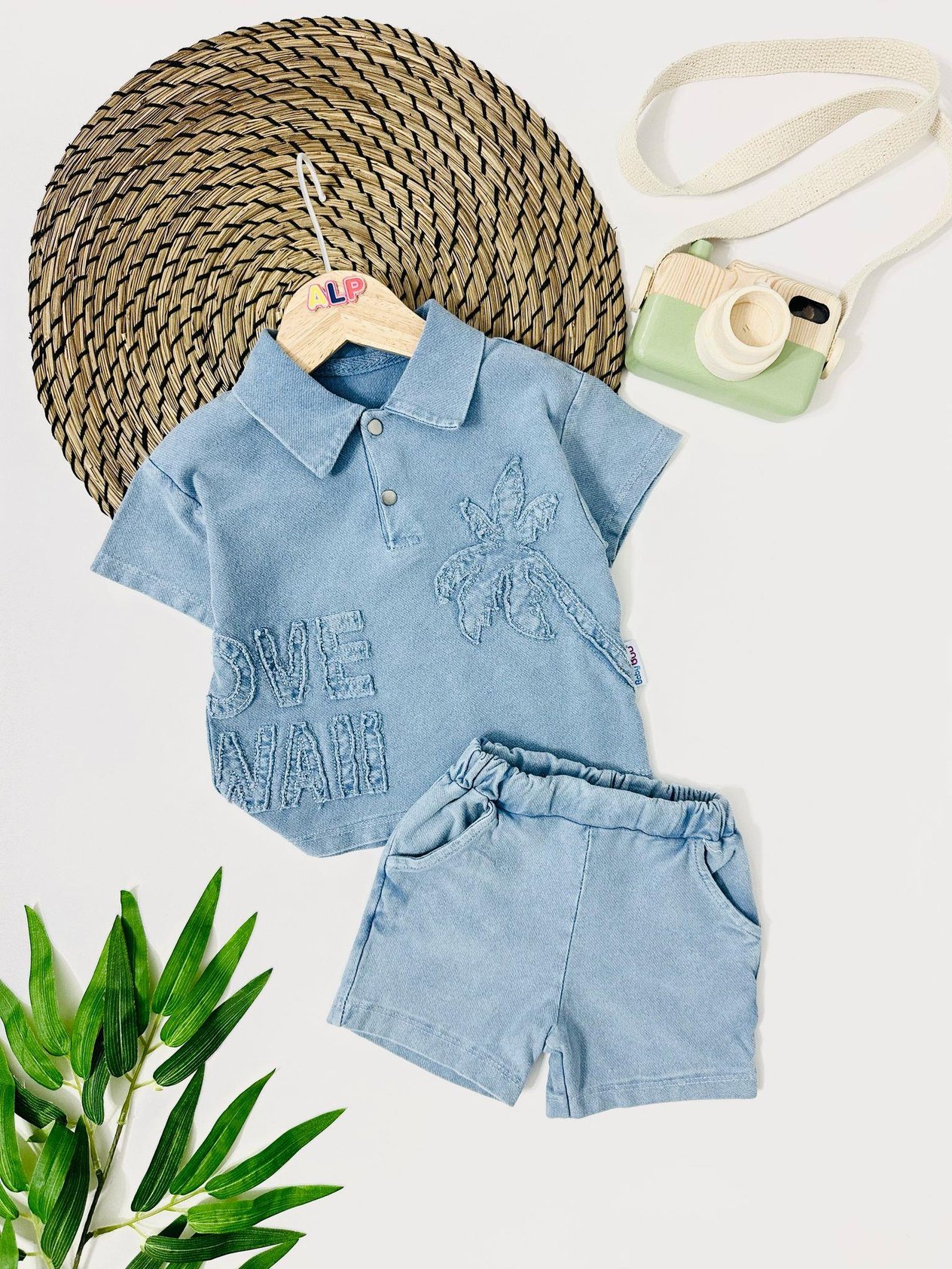 Vestfalya Love  Nakışlı Önden  Çıtçıt  Örme Kot Yazlık  Takım - Mavi