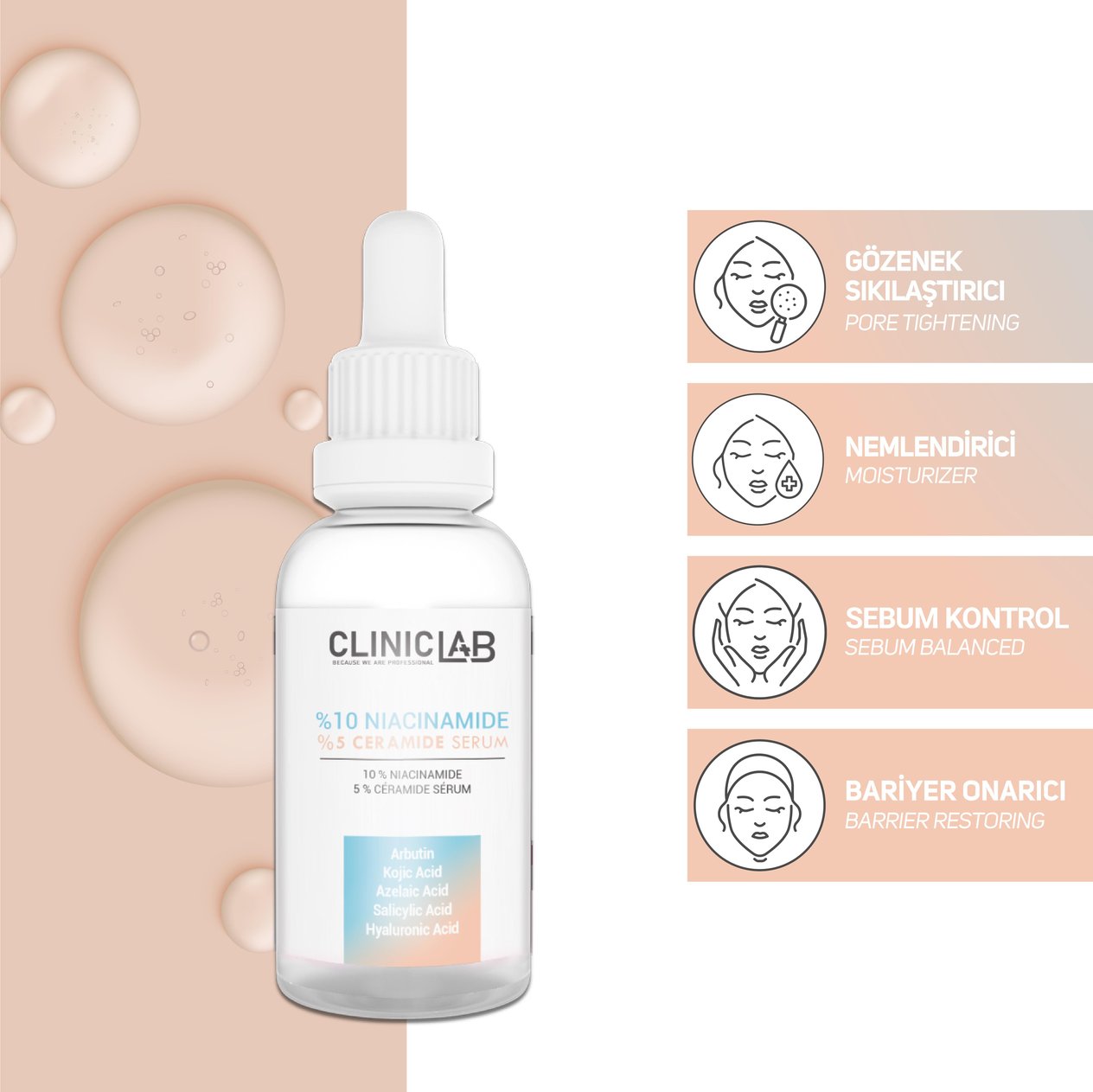 Cliniclab %10 Niacinnamide and %5 Ceramide Serum 30 mL