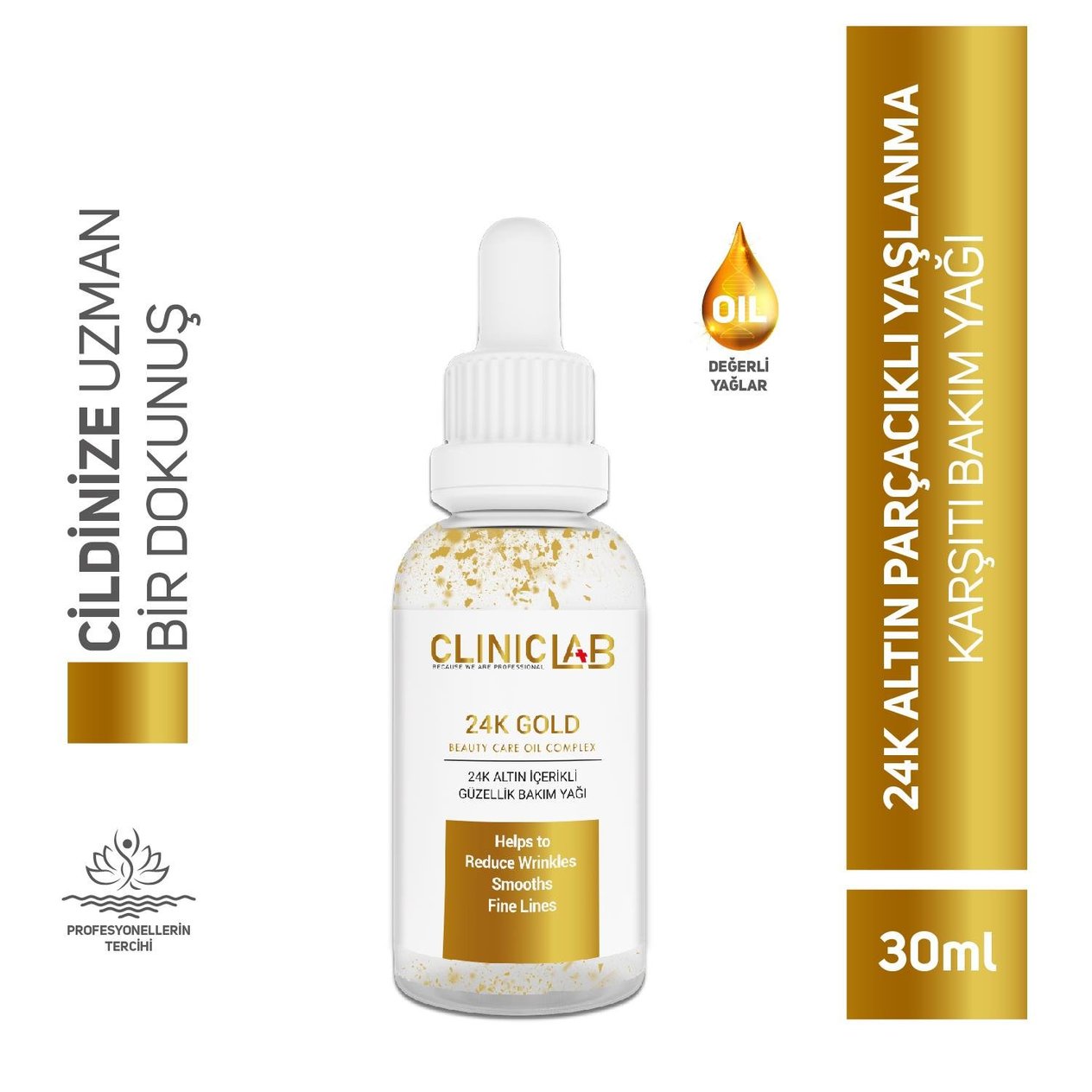 ClinicLab 24K Gold Altın Parçacıklı Yaşlanma Karşıtı Bakım Yağı 30 ML