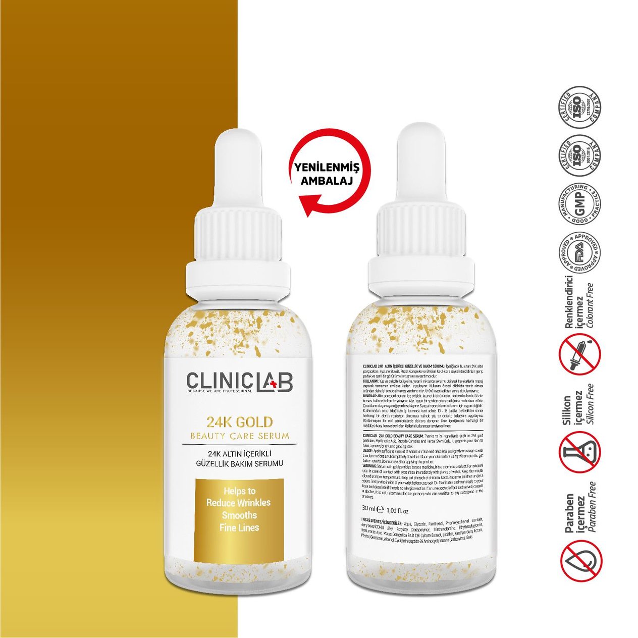 ClinicLab 24K Gold Altın Parçacıklı Yaşlanma Karşıtı Bakım Serumu 30 Ml