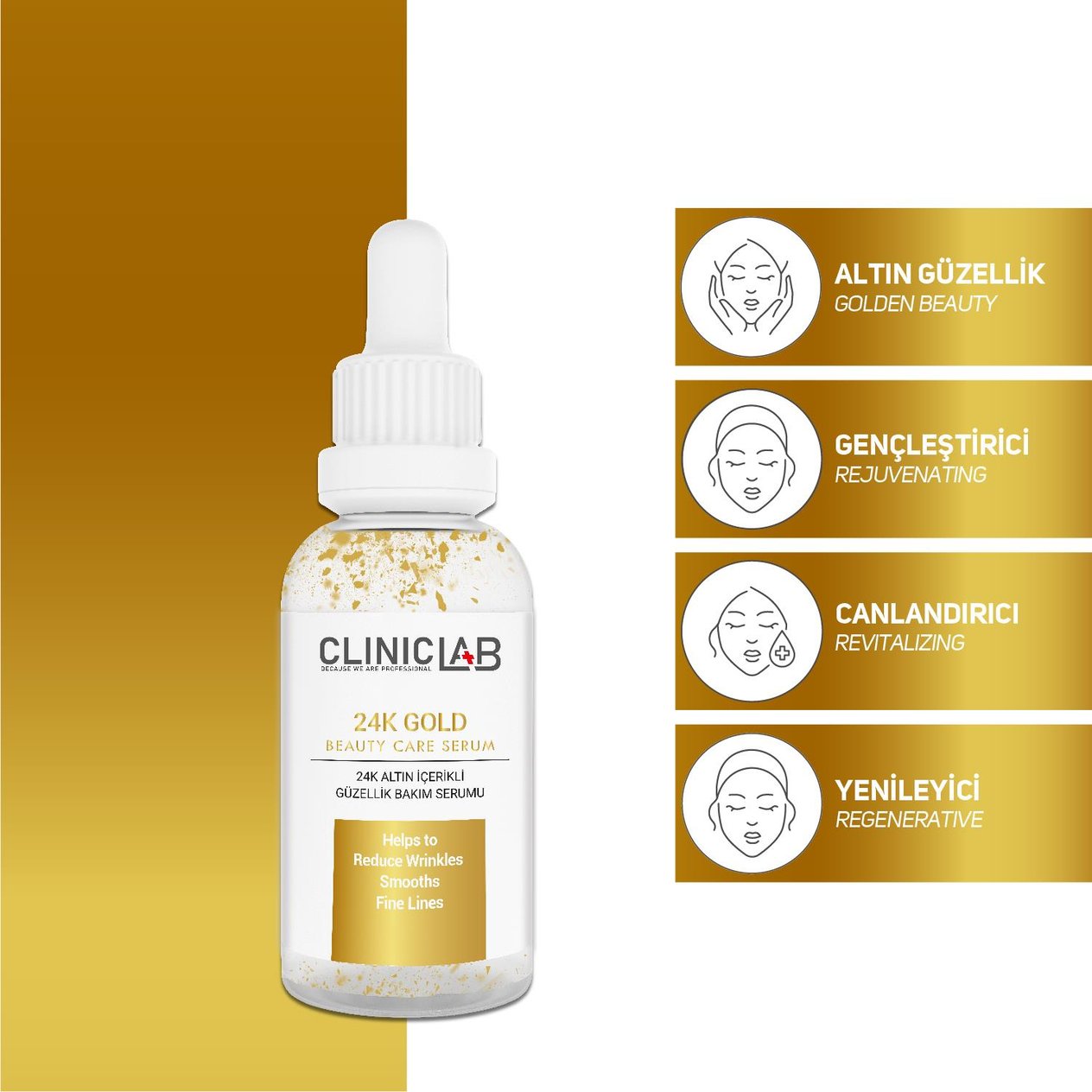 ClinicLab 24K Gold Altın Parçacıklı Yaşlanma Karşıtı Bakım Serumu 30 Ml