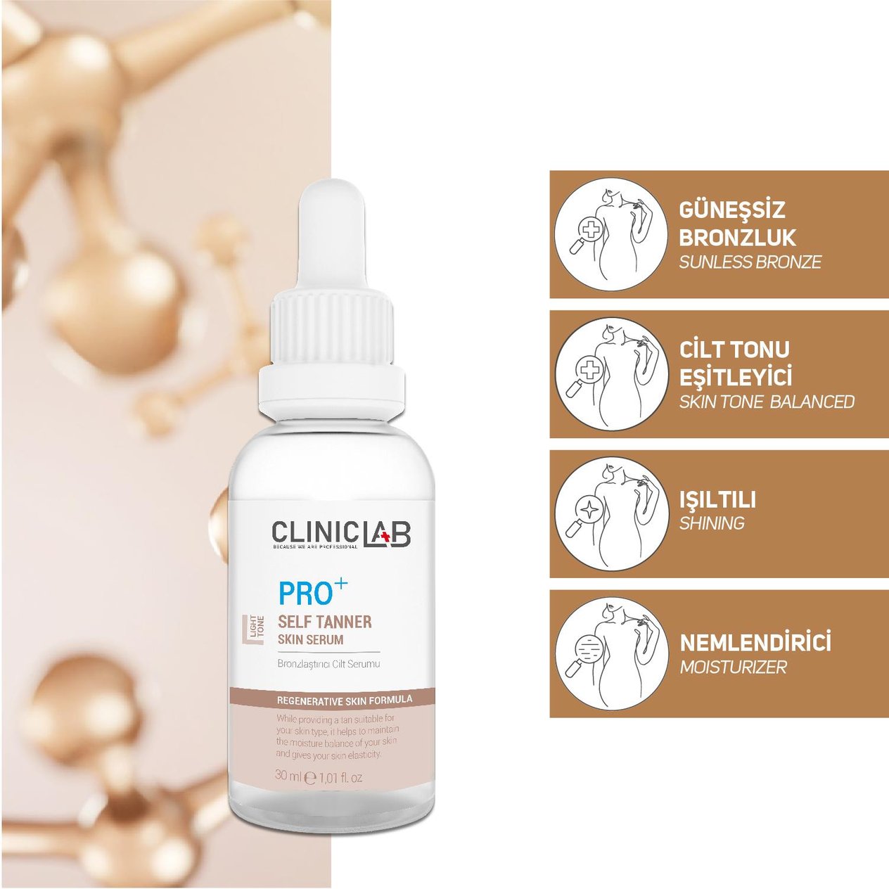 ClinicLab Pro+ Bronzlaştırıcı Cilt Serumu Ligth Tone 30 ml
