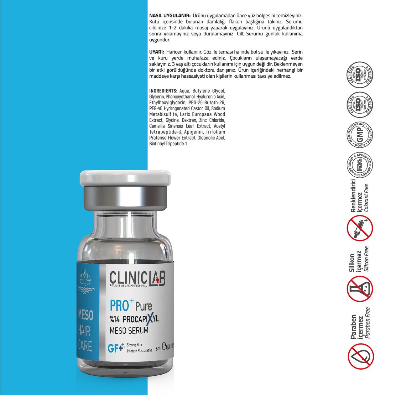 Cliniclab Pro+ Pure %14 Procapixyl Growth Factor Meso Serum 6 mL x 2 pcs  