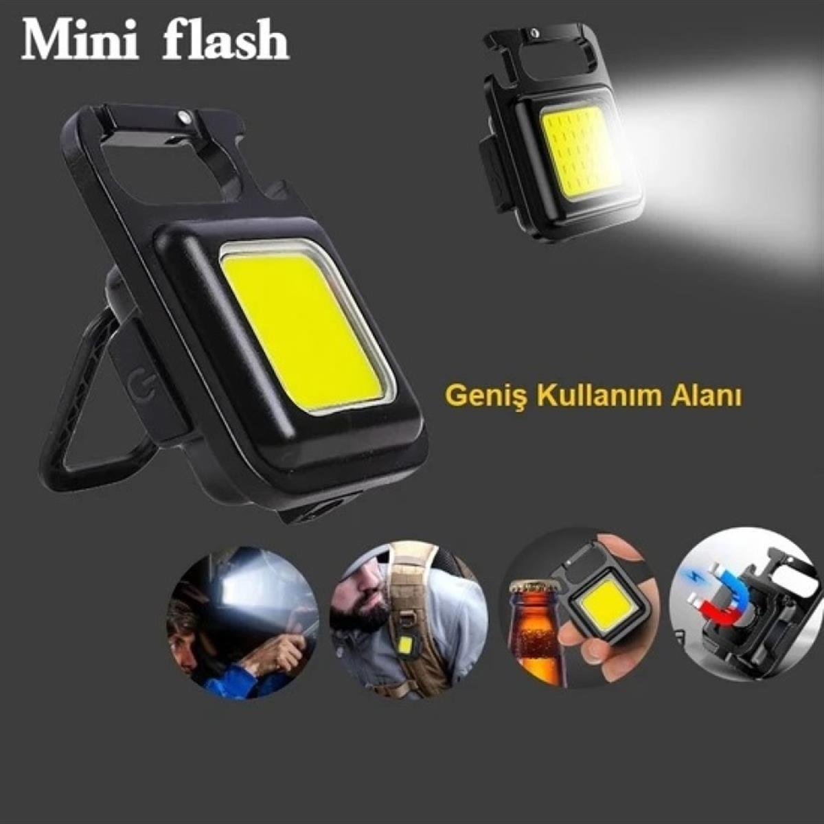 Mini Cop Fener 30 Ledli  Mıknatıslı Anahtarlık Flash Kamp Lambası Askılı Kapak Açacaklı Şarjlı Fener