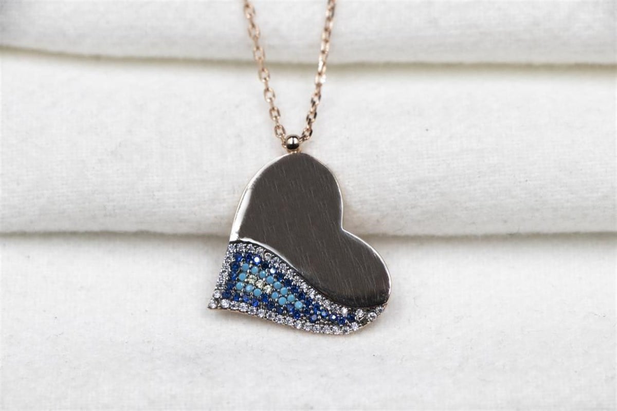 925 Ayar Gümüş Rose Gold Zirkon Taşlı Kalp Figürlü Kolye Enderşah