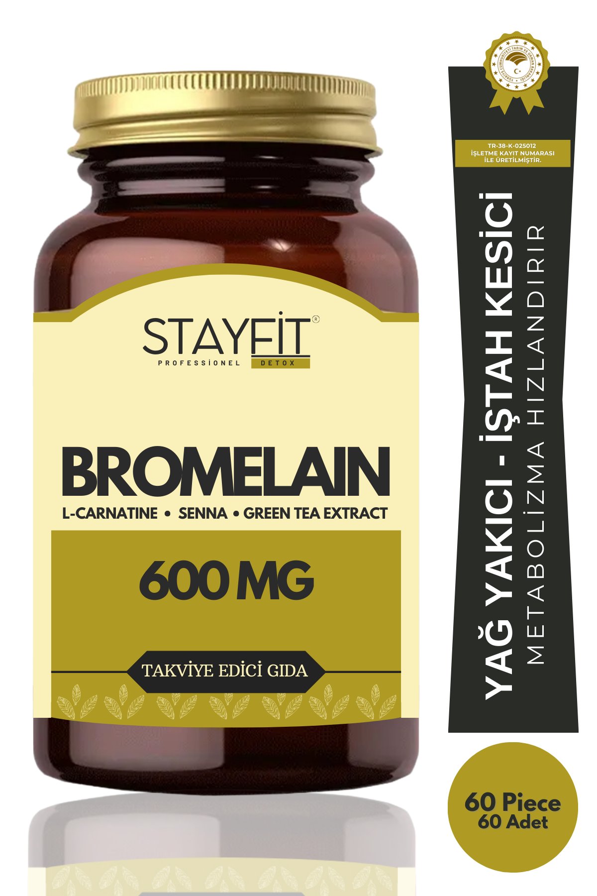 Bromelain 600 Mg 2400 Gdu L-Carnitine Takviye Edici Gıda 60 Kapsül