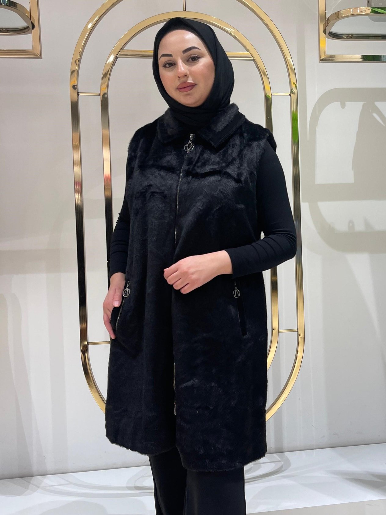 BELEN ANGORA YELEK Siyah