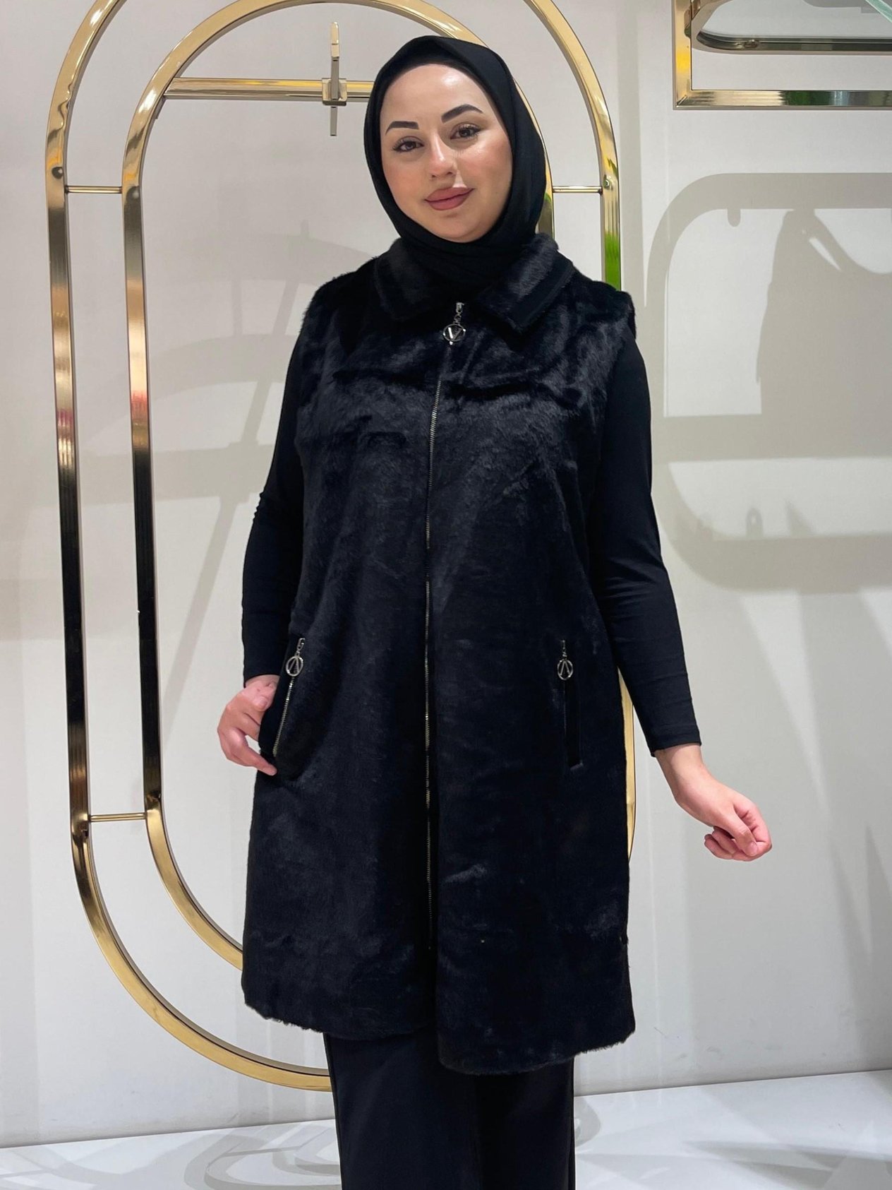BELEN ANGORA YELEK Siyah