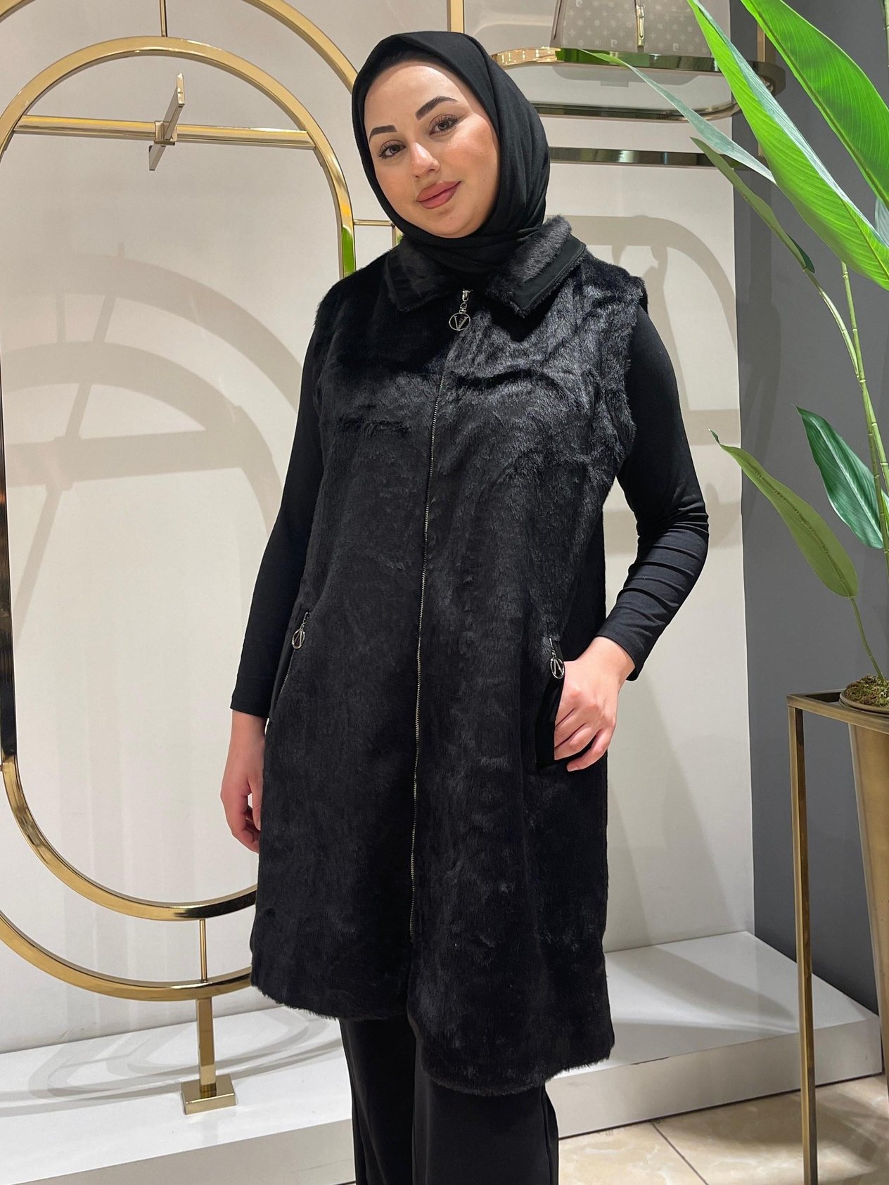 BELEN ANGORA YELEK Siyah