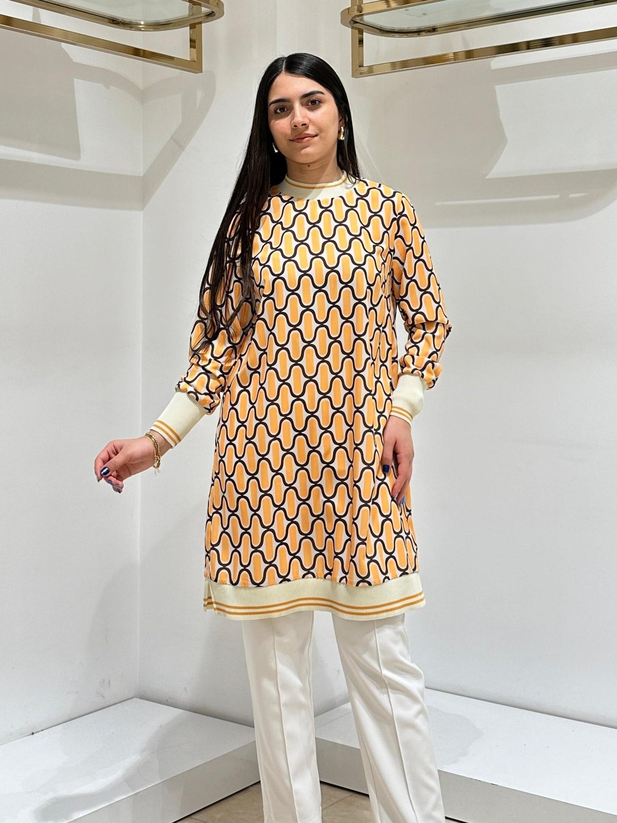 DEFRİNA DESENLİ TUNİK 31152 SARI
