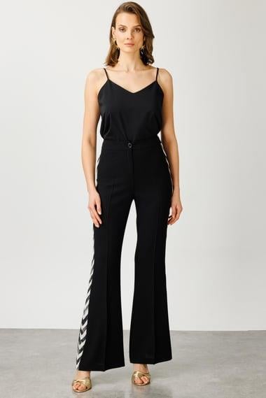 MODA İLGİ ZİKZAK DESEN ŞERİTLİ PANT.04546 Siyah