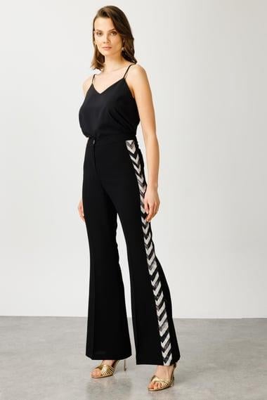 MODA İLGİ ZİKZAK DESEN ŞERİTLİ PANT.04546 Siyah