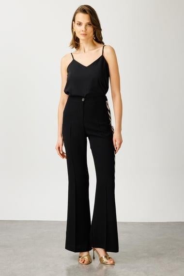 MODA İLGİ ZİKZAK DESEN ŞERİTLİ PANT.04546 Siyah