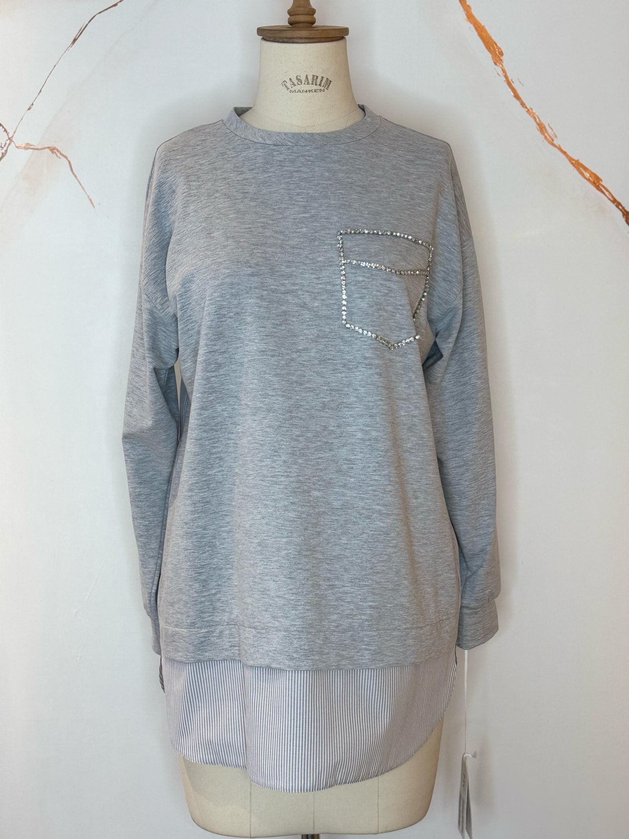 MOODBASİC TAŞLI CEPLİ SWEATSHIRT MM21.0318 Gri