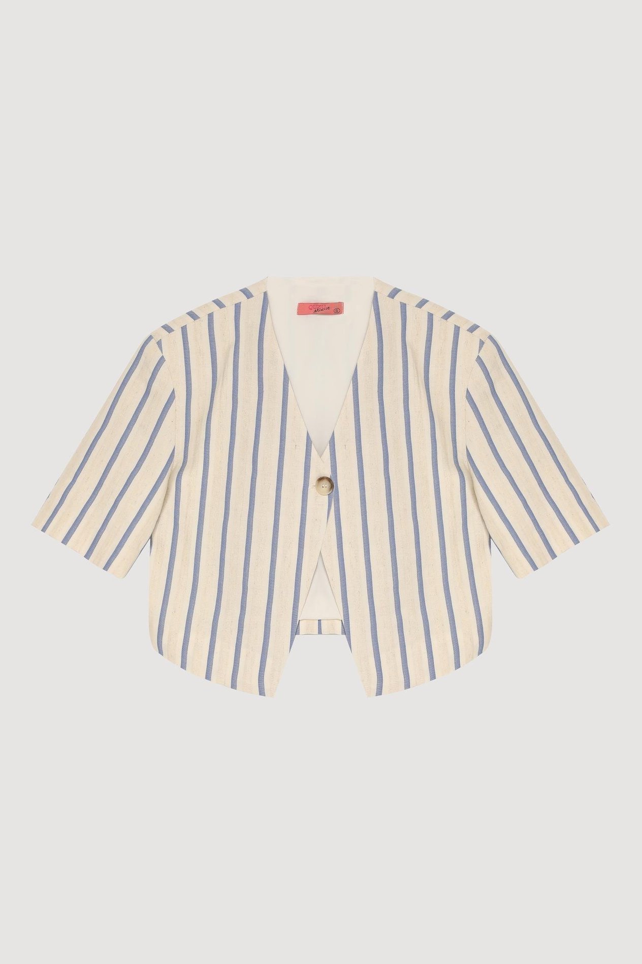 Quzu Etiket Detaylı Crop Ceket Ekru
