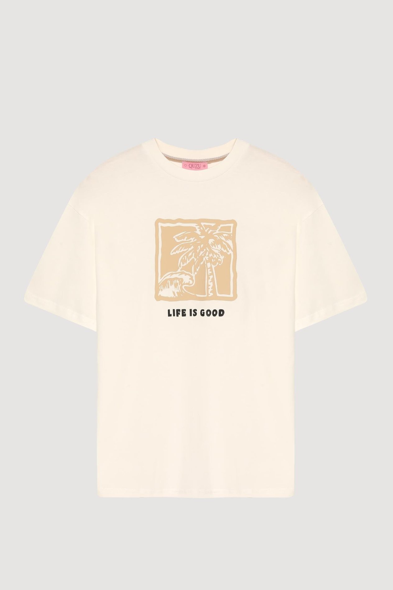 Quzu Önü Detaylı T-shirt Ekru