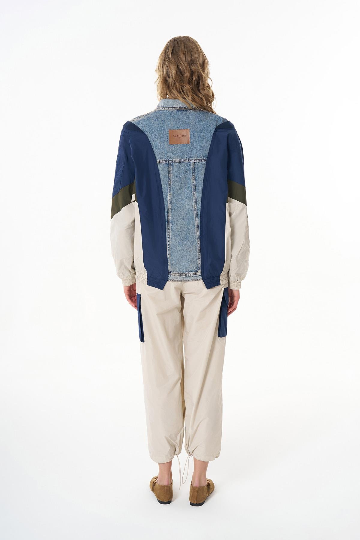 Quzu Yağmurluk & Denim Detaylı Ceket Mavi