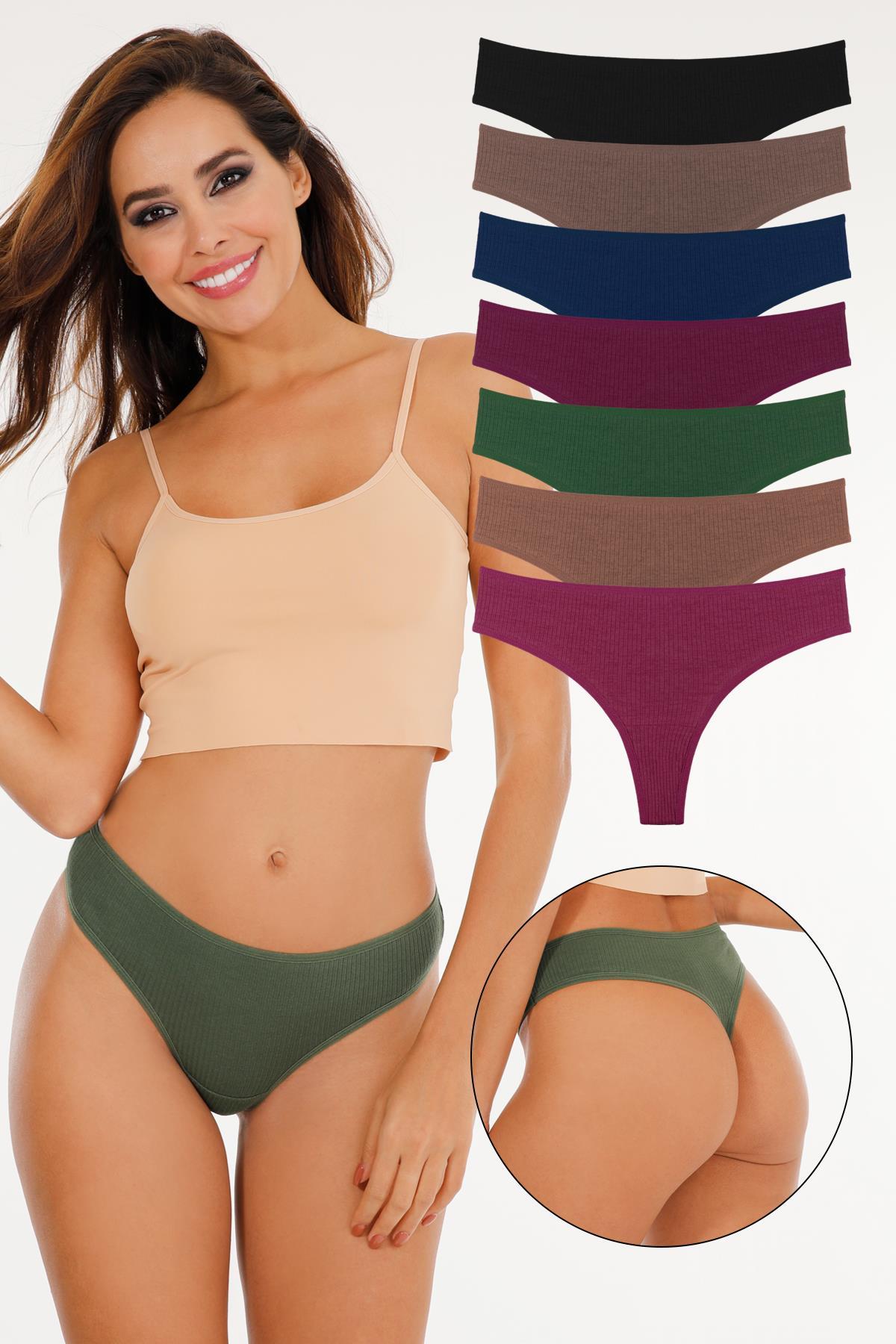 Kadın Fitilli Brazilian Tanga 7 li Paket Set  KARIŞIK
