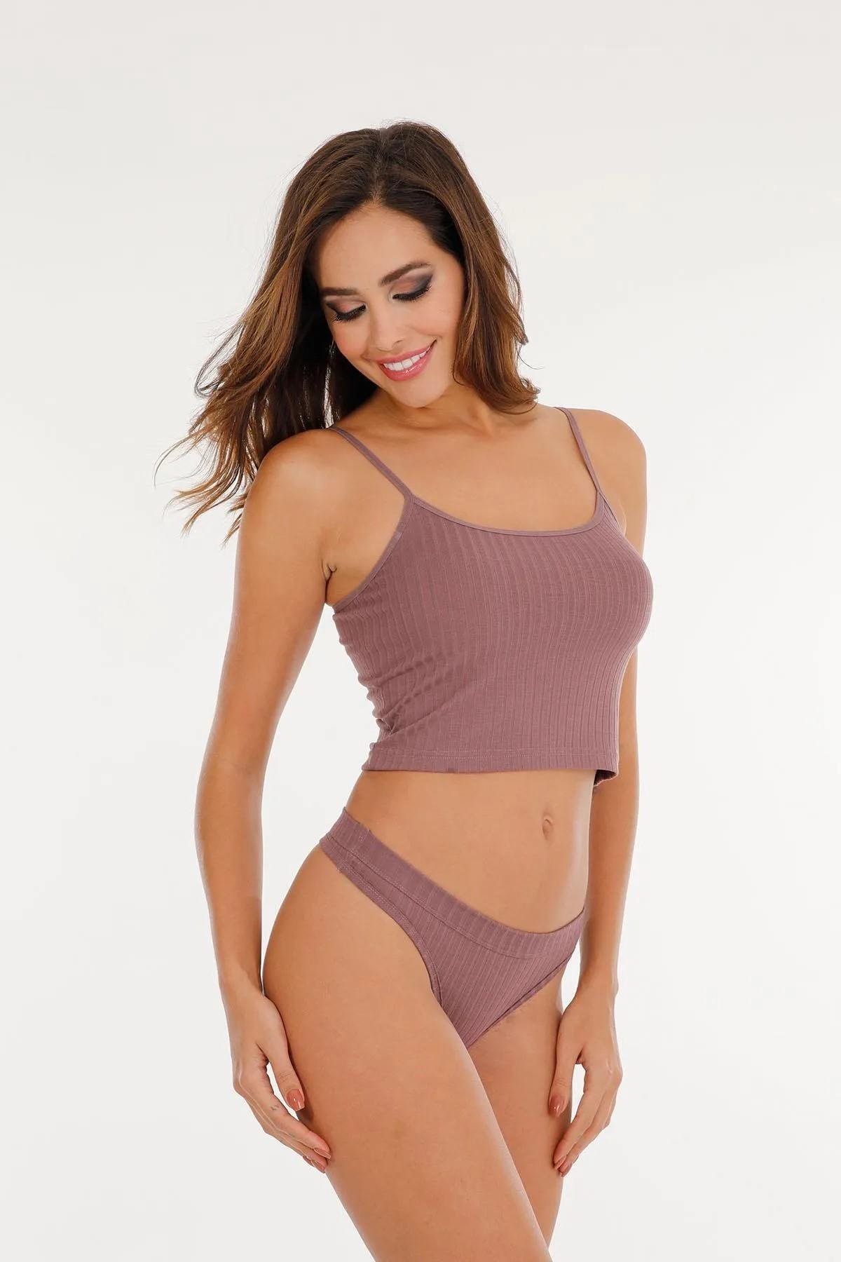 Kadın Fitilli Soft Renkler 3 lüi Tanga Külot Set - KTS4052