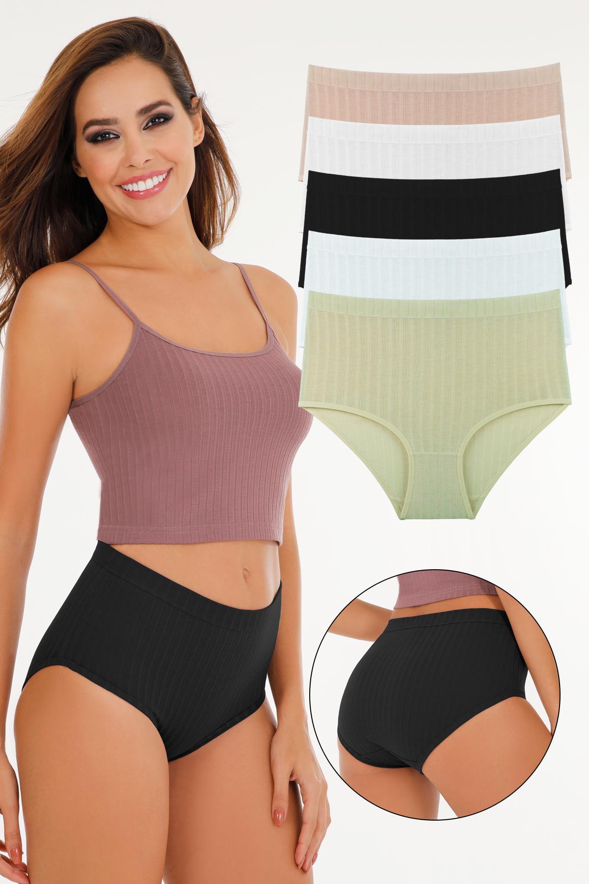 Sensu Kadın Fitilli Soft Renkler 5li Yüksek Bel Külot Set - Kts3054 MODEL2