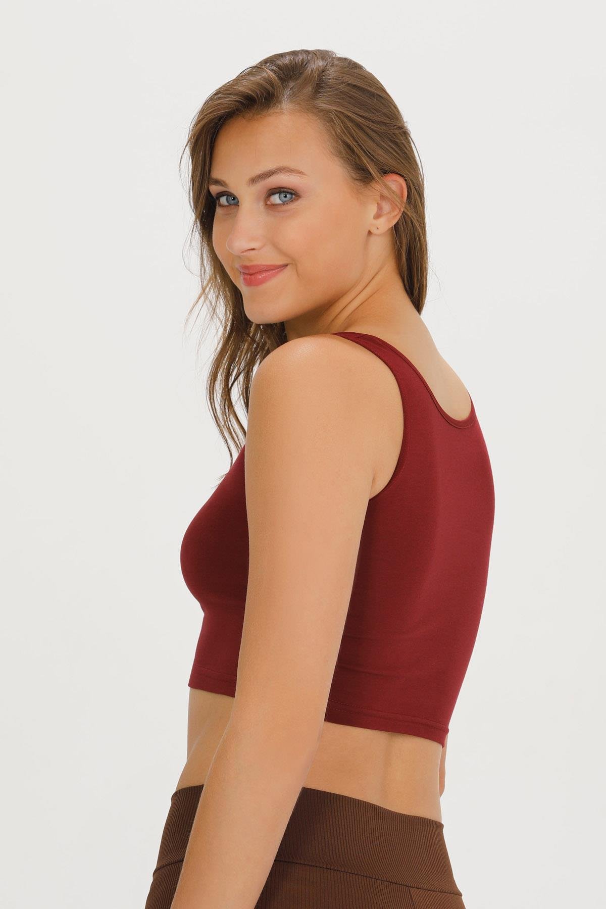 Sensu Kadın Kalın Askılı Crop Büstiyer - CROP130 BORDO