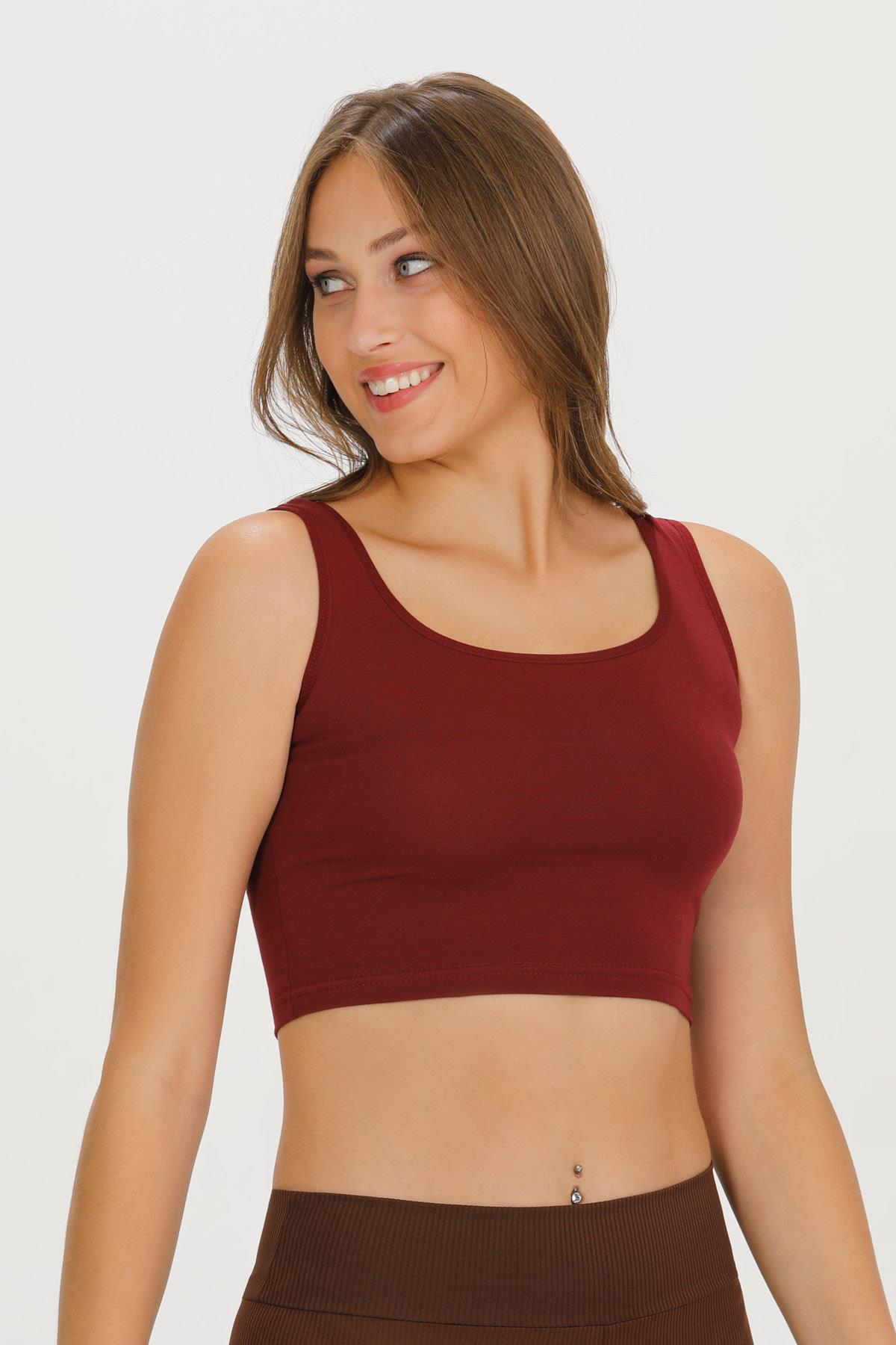 Sensu Kadın Kalın Askılı Crop Büstiyer - CROP130 BORDO