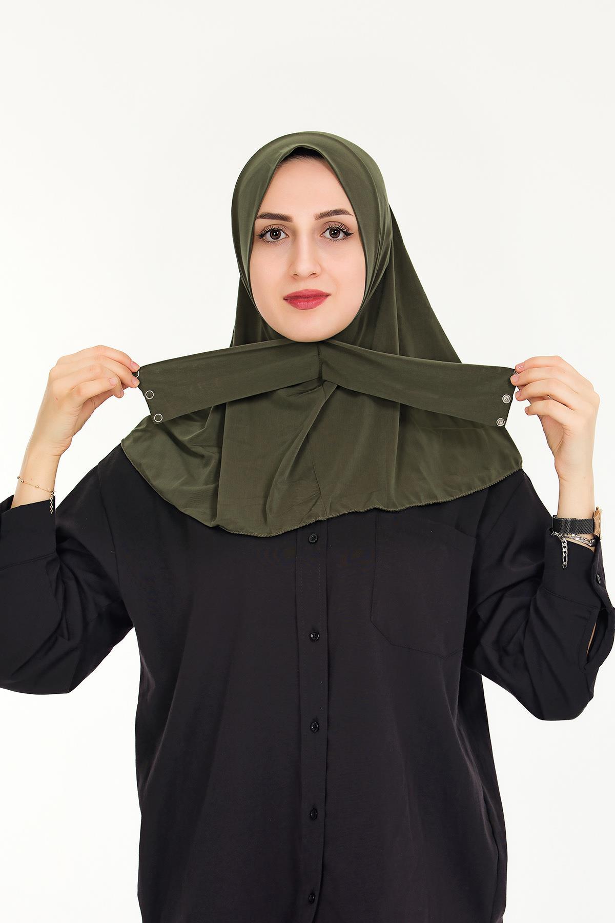 Sensu Kadın Tesettür Hazır Çıtçıtlı Hijab Bone Şal HAKI