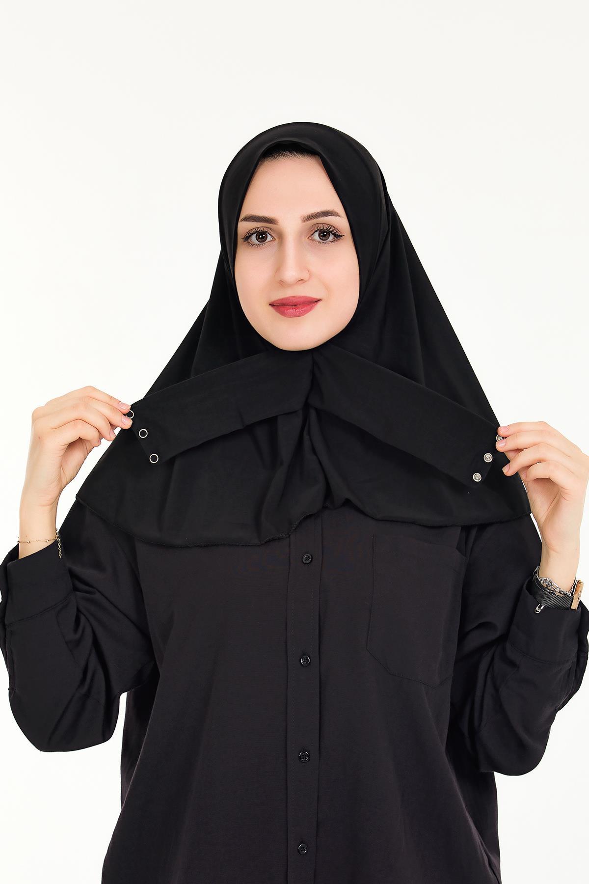 Sensu Kadın Tesettür Hazır Çıtçıtlı Hijab Bone Şal SIYAH