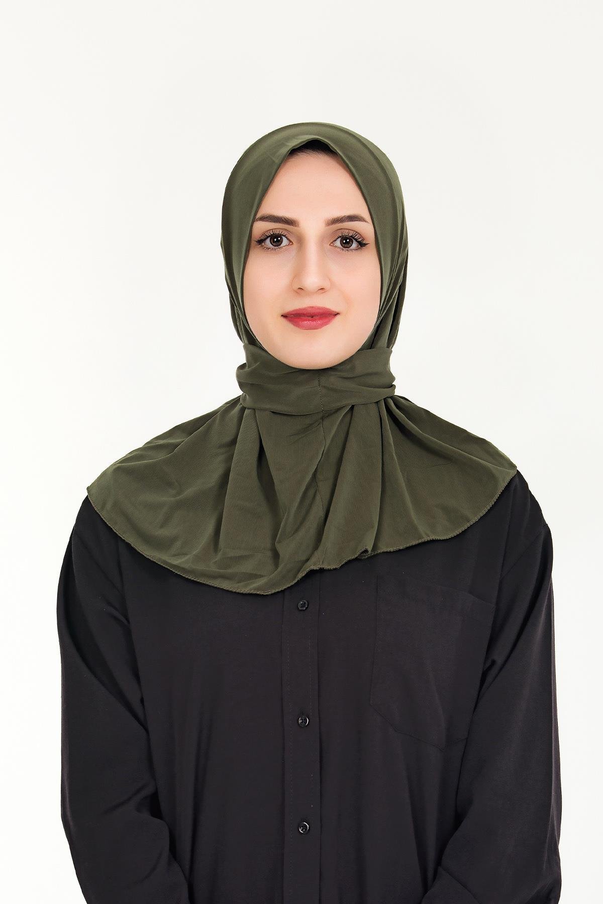 Sensu Kadın Tesettür Hazır Çıtçıtlı Hijab Bone Şal HAKI