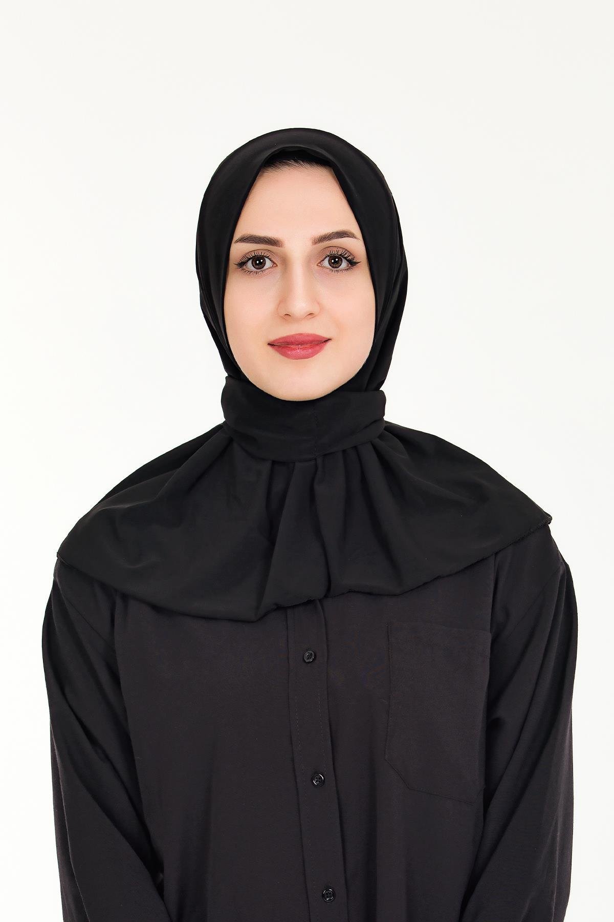 Sensu Kadın Tesettür Hazır Çıtçıtlı Hijab Bone Şal SIYAH