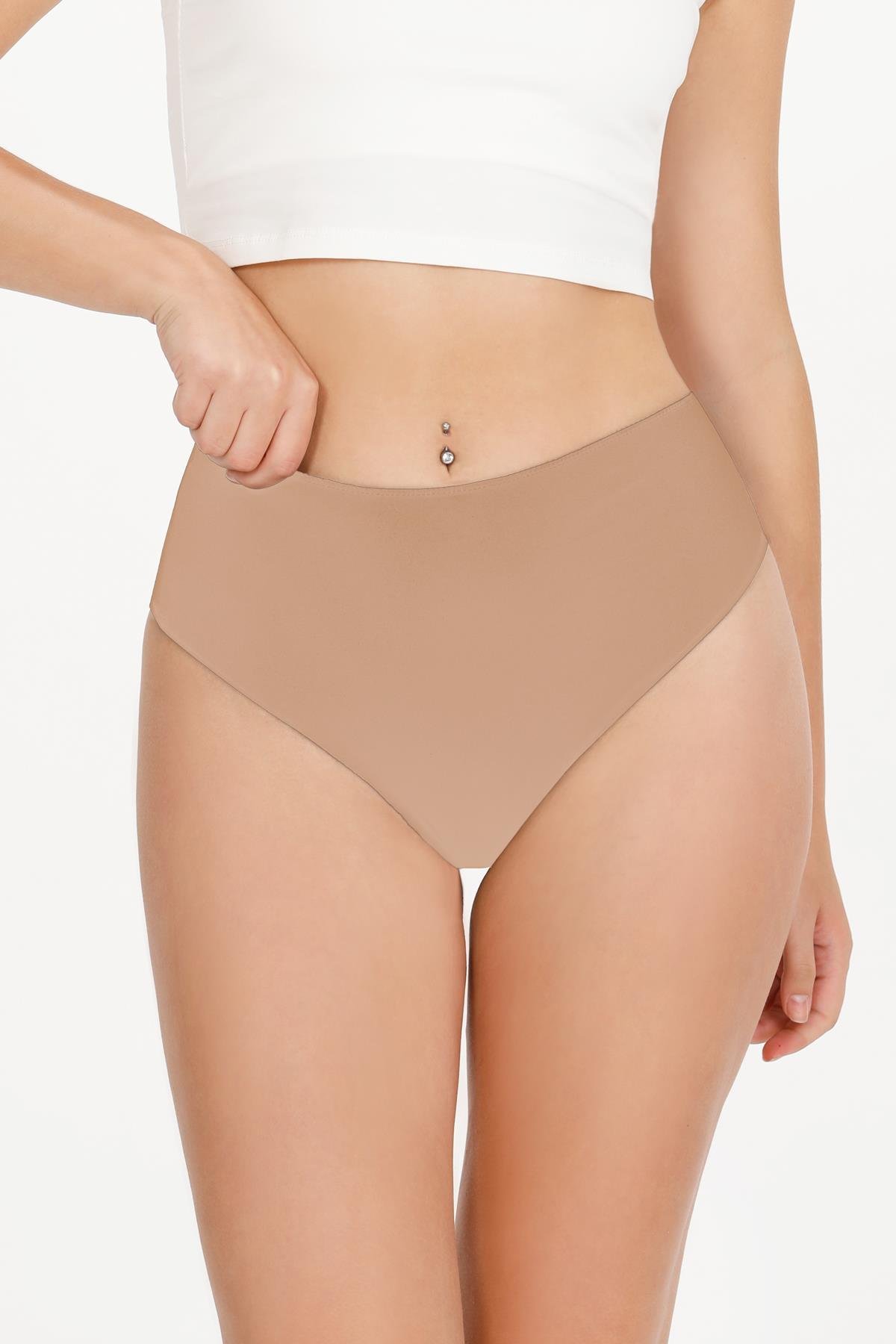 Sensu Kadın Yüksek Bel Tanga Lazer Kesim Külot 5 Lİ  Paket Set TEN