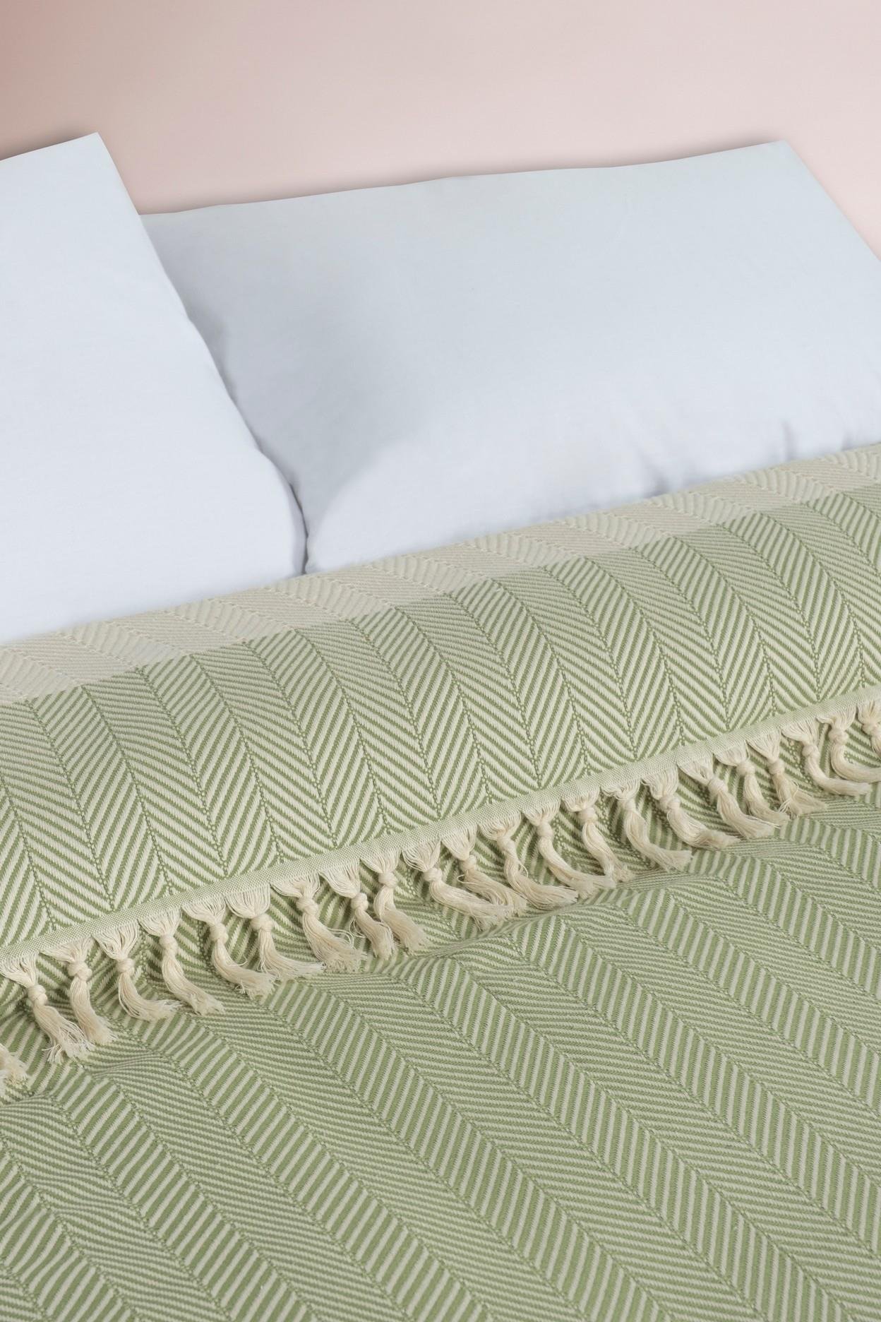 Çift Kişilik 200x250 Balık Sırtı Desen, Yeşil Renk, Pamuklu, Saçaklı, Yatak ÖrtüsüYATAK ÖRTÜSÜCasamollis
