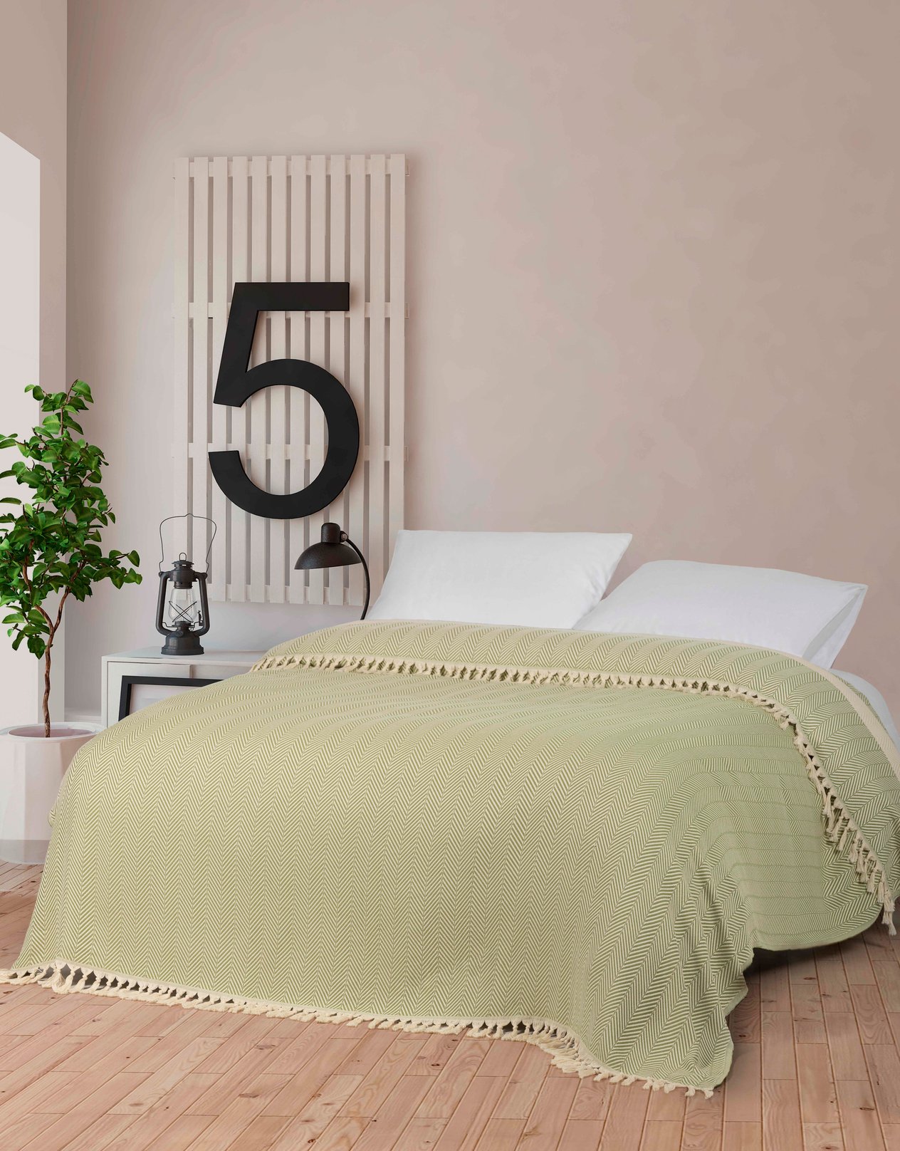 Çift Kişilik 200x250 Balık Sırtı Desen, Yeşil Renk, Pamuklu, Saçaklı, Yatak ÖrtüsüYATAK ÖRTÜSÜCasamollis