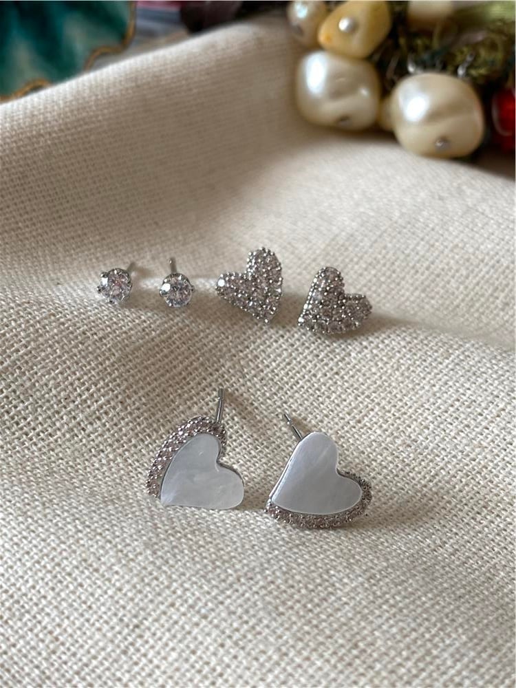 925 Silver Post Altılı Kalpler Küpe