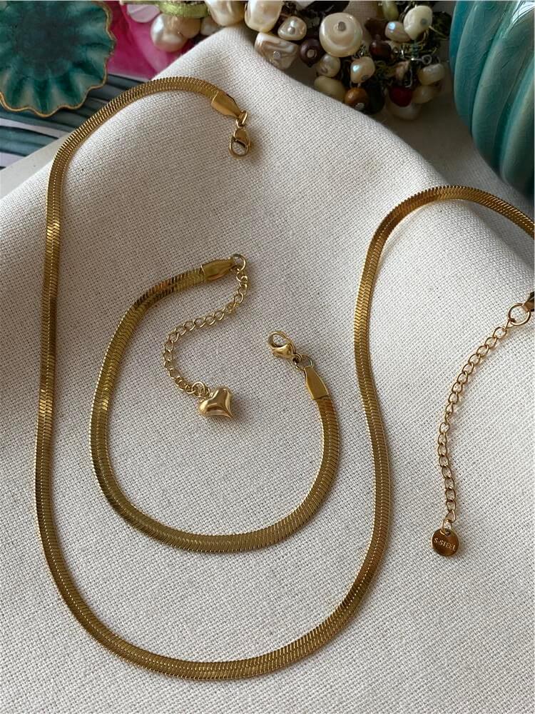 Çelik 60cm İtalyan Yassı Set Kolye Bileklik 