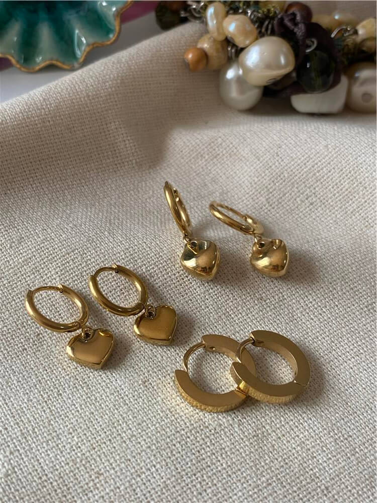 Çelik Altılı Kalp Sallantılı Küpe