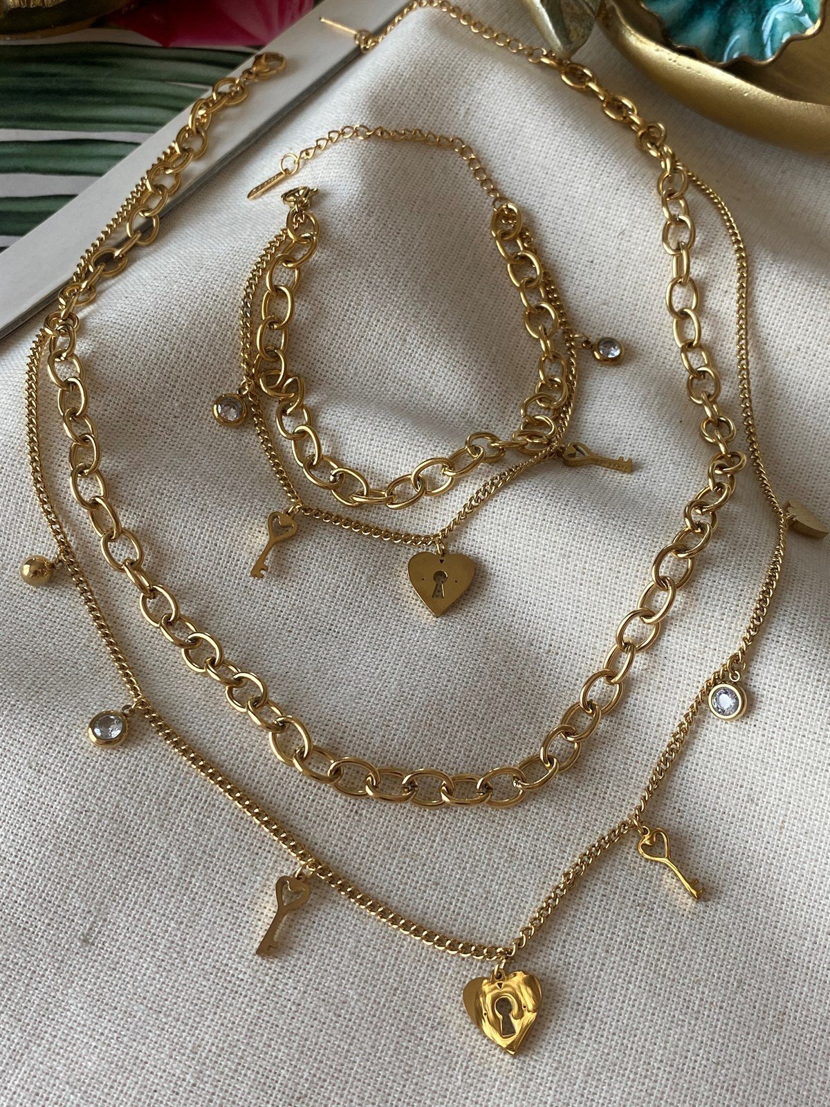 Çelik Anahtarlı Kolye Set 