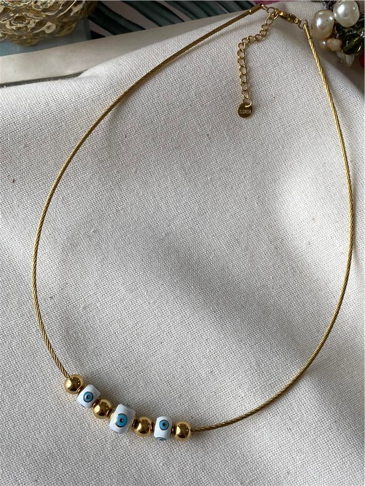 Çelik Beyaz Sıralı Göz Choker Kolye 