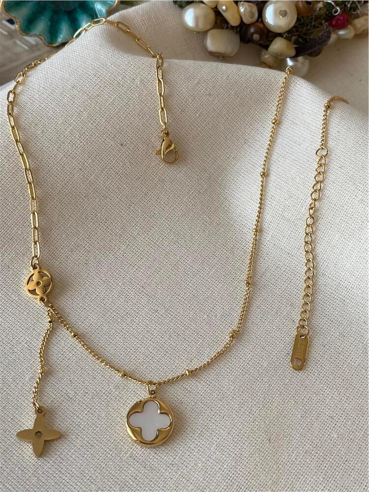 Çelik Çift Model Zincirli Sallantılı LV Kolye